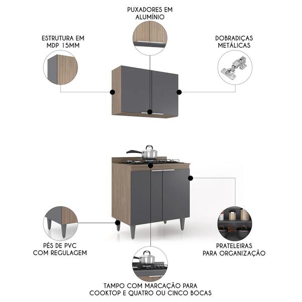 Armário De Cozinha E Balcão Cooktop Pérola Z34 Freijó/grafite