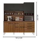 Armário De Cozinha Ébano 6 Portas 2 Gavetas Chf Carvalho Graf