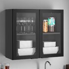 Armário De Cozinha Em Aço 2 Portas De Vidro 80cm Dobradiças S