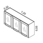 Armário De Cozinha Em Aço 3 Portas Com Vidro 120cm Dobradiças