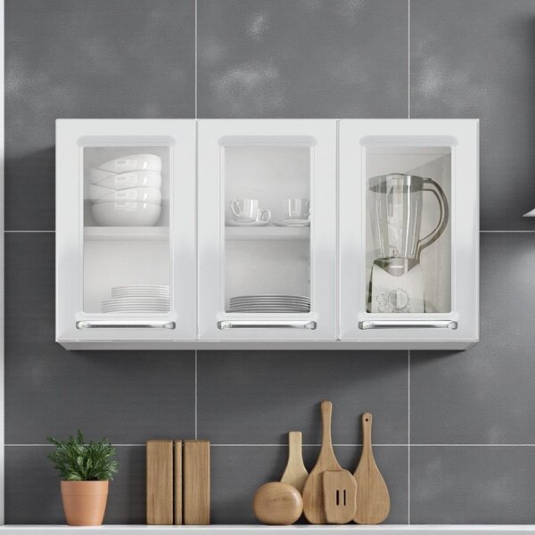 Armário De Cozinha Em Aço 3 Portas De Vidro 105cm Luce Itatia
