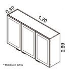 Armário De Cozinha Em Aço 3 Portas De Vidro 120cm Dobradiças