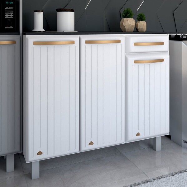 Armário De Cozinha Em Aço Steel Com Tampo 3 Portas 1 Gaveta B