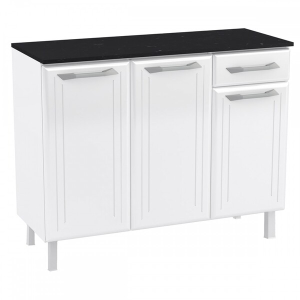 Armário De Cozinha Em Aço Topázio 3 Portas 1 Gaveta Branco -