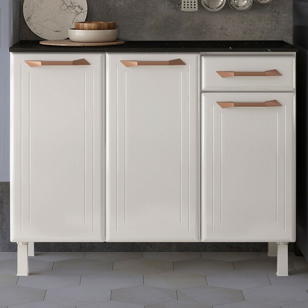 Armário De Cozinha Em Aço Topázio 3 Portas 1 Gaveta Branco/ro