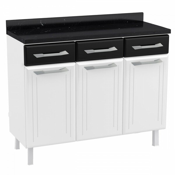 Armário De Cozinha Em Aço Topázio 3 Portas 3 Gavetas Branco/p