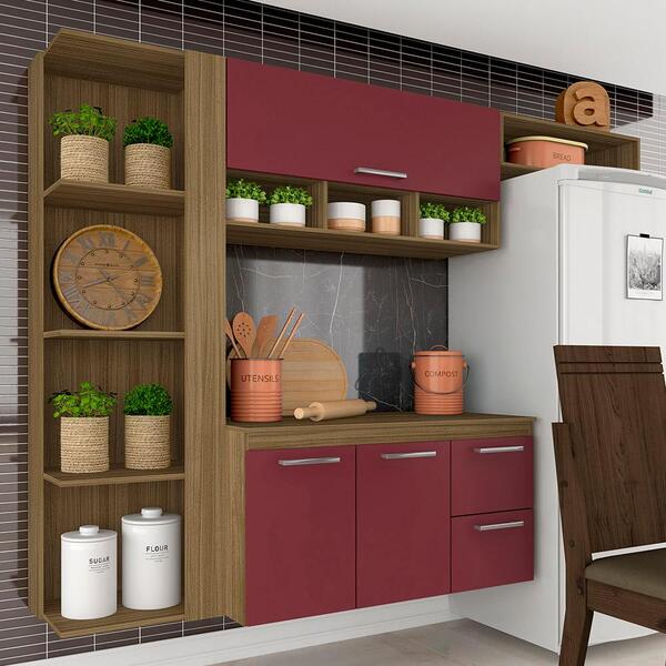 Armário De Cozinha Galicia 4 Pçs 3 Portas Bore/vinh - Móveis