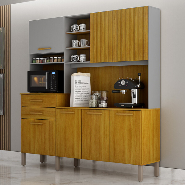 Armário De Cozinha Lian 7 Portas 2 Gavetas Nicho Espaço Para