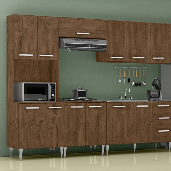 Armário De Cozinha Modulada 12 Portas Mille  Castanho