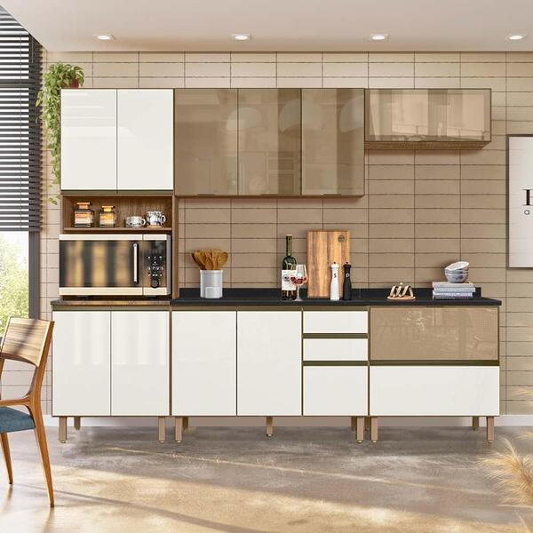 Armário De Cozinha Modulada 5 Peças 100% Mdf Vidro Reflecta C