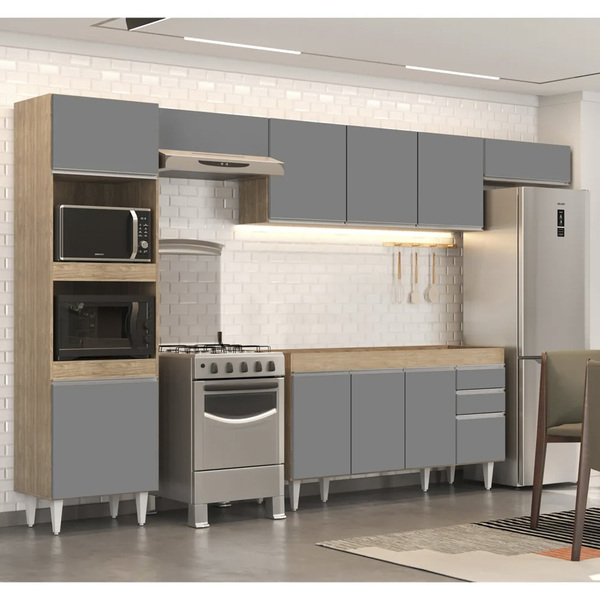 Armário De Cozinha Modulada 5 Peças Cp13 Balcão Castanho/cinz