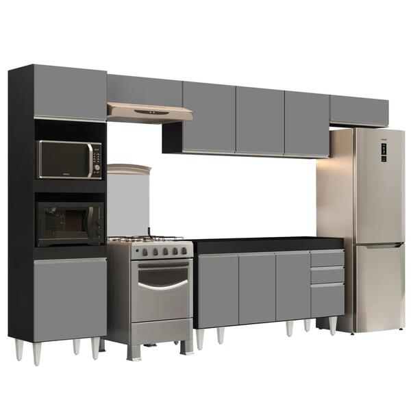 Armário De Cozinha Modulada 5 Peças Cp13 Balcão Preto/cinza -
