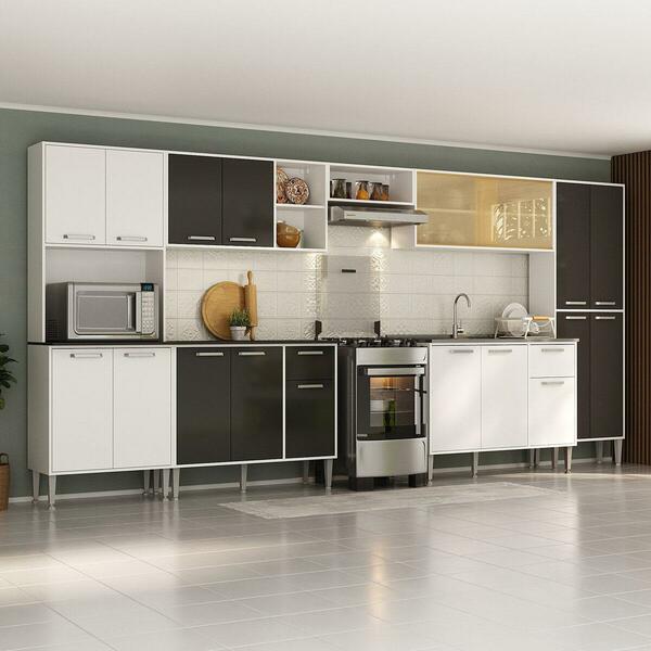 Armário De Cozinha Modulada Completa Compacta 399cm Com Balcã