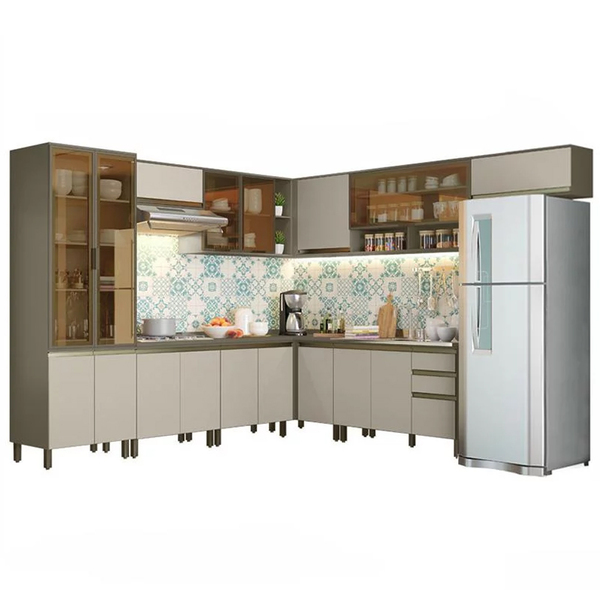Armário De Cozinha Modulada De Canto Com Cristaleira 11 Peças