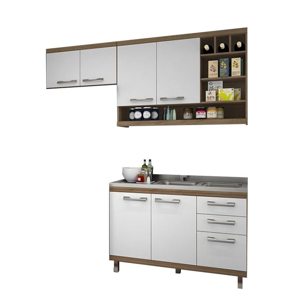 Armário de Cozinha Modulada Verônica 04 Peças - Avelã TX/Bran