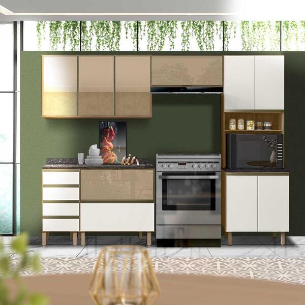 Armário De Cozinha Modulado 5 Peças Carvalho Off White Cetim