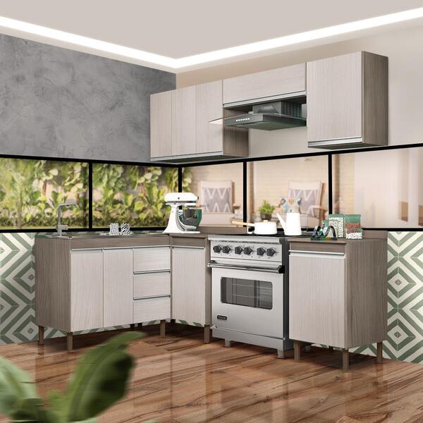 Armário De Cozinha Modulado 6 Peças 9 Portas 3 Gavetas Malbec