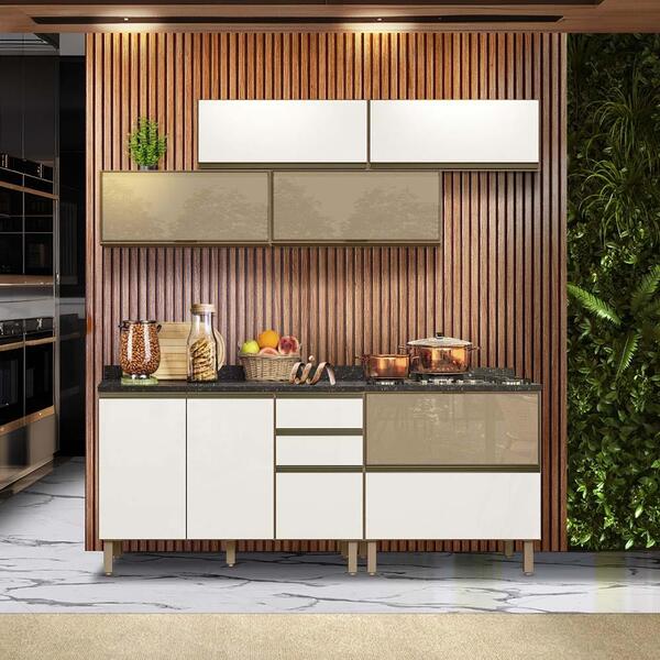Armário De Cozinha Modulado 6 Peças Carvalho Off White Cetim