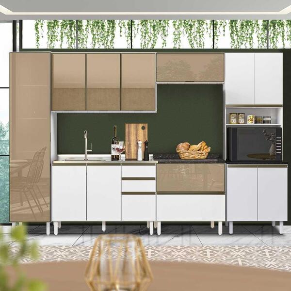 Armário De Cozinha Modulado 6 Peças Vidro Reflecta Branco Hud