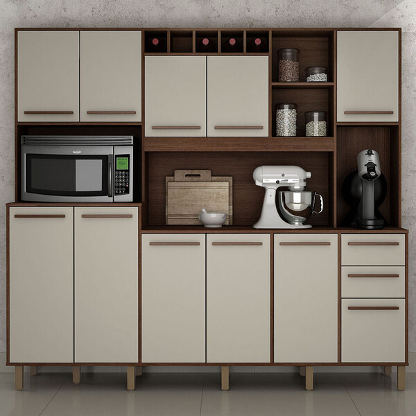 Armário De Cozinha Petra 11 Portas 2 Gavetas Chocolate/off Wh