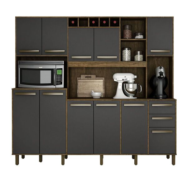 Armário De Cozinha Petra 11 Portas 2 Gavetas Valdemóveis Ipê/