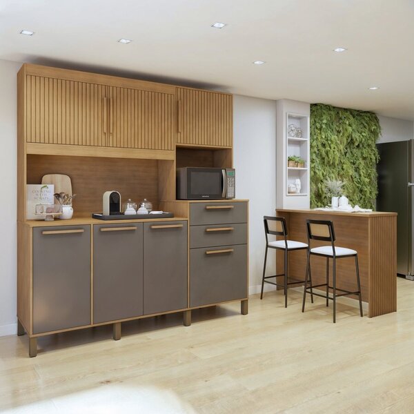 Armário De Cozinha Quartzo 7 Portas 2 Gavetas E Painel Ilha G