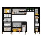 Armário De Cozinha Tieli 5 Peças Com Vidro Preto - Móveis Ara