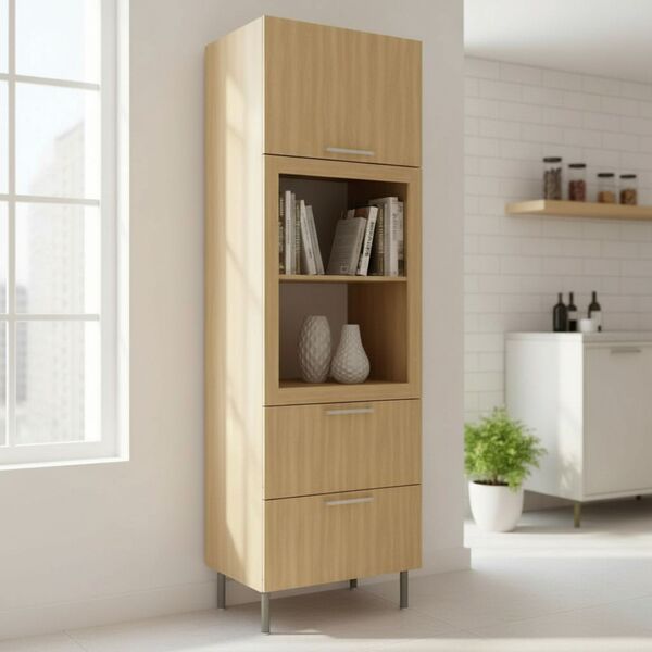 Armário De Cozinha Torre Quente 70cm Com 2 Gavetas E 1 Porta