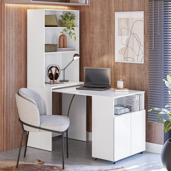 Armário De Escritório Com Mesa Embutida Duo Branco