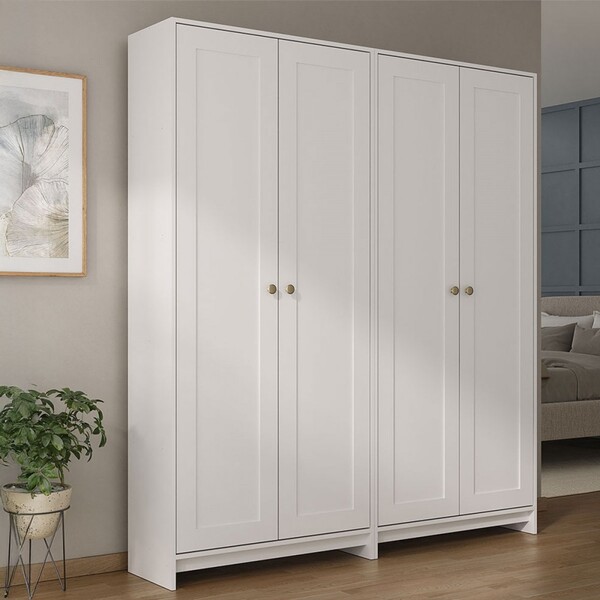 Armário De Lavanderia Americano 4 Portas 8 Prateleiras Branco