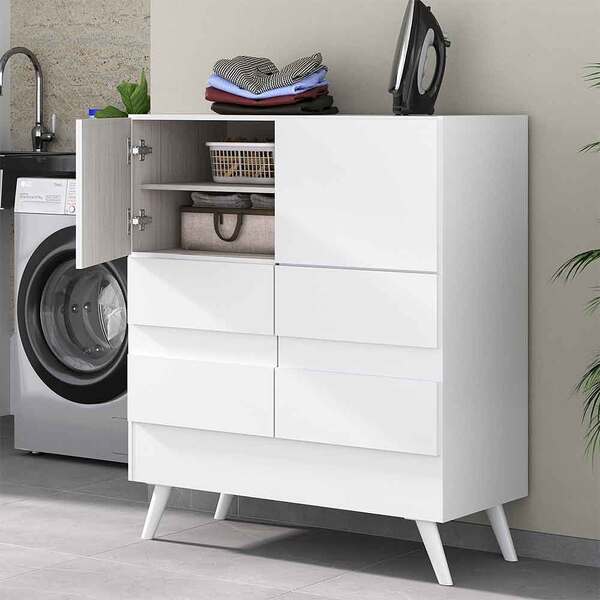 Armário De Lavanderia Hermes 2 Portas 4 Gavetas Branco - Movi