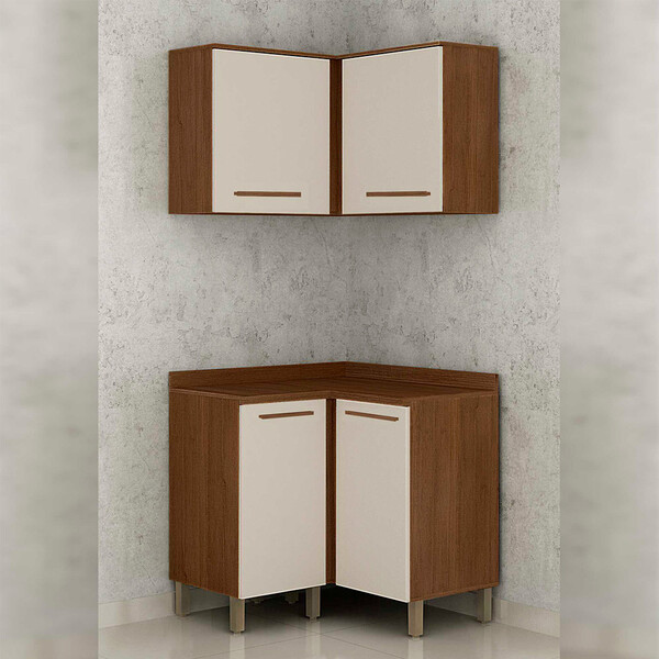 Armário De Parede Canto Reto Com Balcão Canto Reto Pérola Val