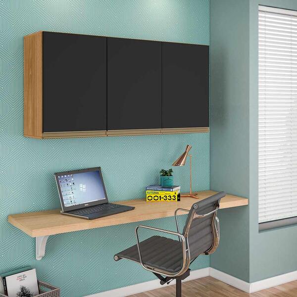 Armário De Parede Para Quarto 3 Portas Preto Nature Karen Pet