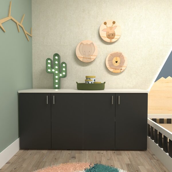 Armário Duplo Baixo Infantil Corp  Branco/preto