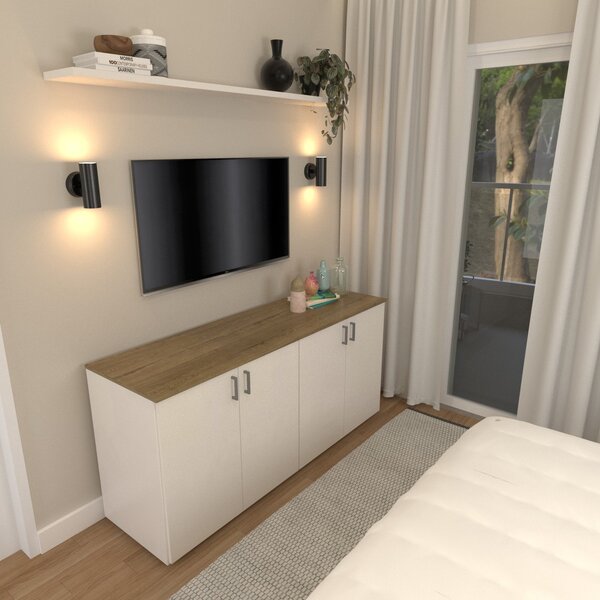 Armário Duplo Baixo Para Quarto Moderno Branco/ Mel