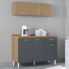 Armário E Balcão Com Tampo 120cm Classic Ripado Damasco Cinza