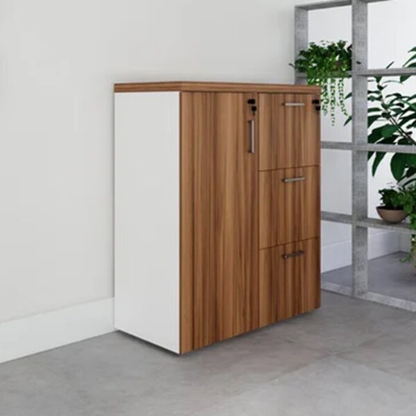 Armário Escritório Baixo Arquivo 1 Porta 3 Gavetas Credenza E