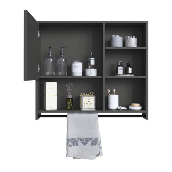 Armário Espelheira Para Banheiro 80cm Com 1 Porta 4 Nichos E