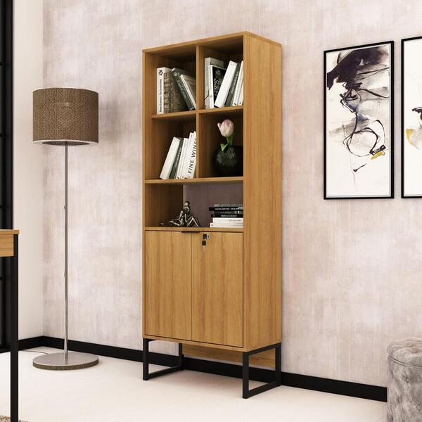 Armário Estante Com 2 Portas Multimóveis Cr25052 Amendoa/preto