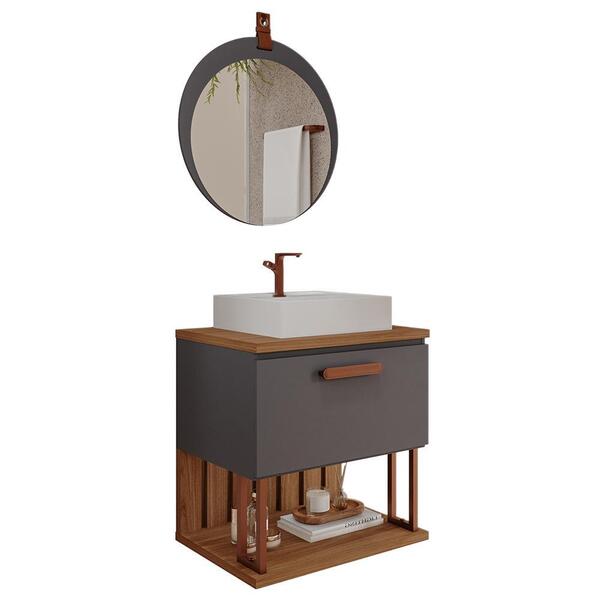 Armário Gabinete Duna 60cm Para Banheiro Com Cuba E Espelho L