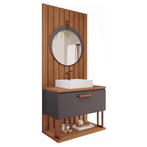 Armário Gabinete Duna 80cm Para Banheiro Ripado Com Cuba E Es