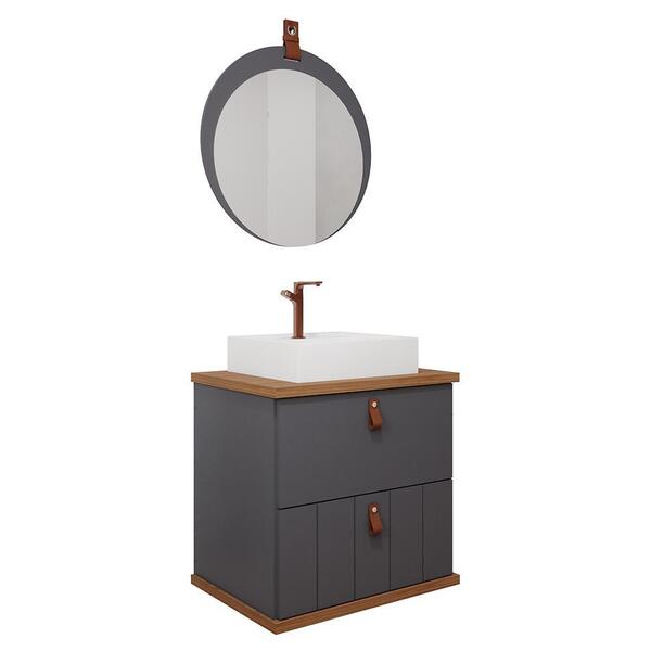 Armário Gabinete Milano 60cm Para Banheiro Com Cuba E Espelho