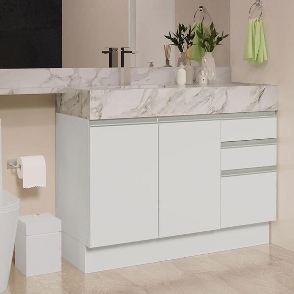 Armário Gabinete Para Banheiro 120cm 2 Portas 3 Gavetas Branc