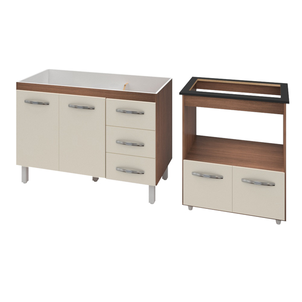 Armário Gabinete Pia De 120 Cm Bianca Com Balcão Cooktop 5 Bo