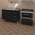 Armário Gabinete Pia De 120 Cm Bianca Preto Com Balcão Cookto