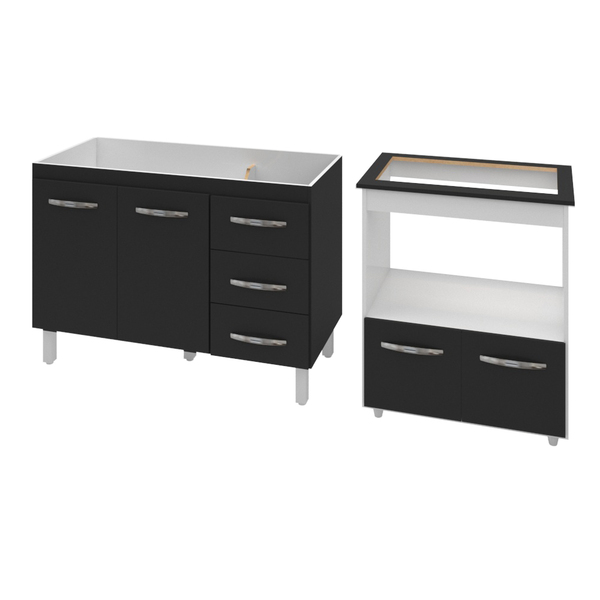 Armário Gabinete Pia De 120 Cm Bianca Preto Com Balcão Cookto