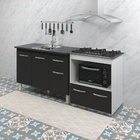 Armário Gabinete Pia De 120 Cm Preto Com Balcão Cooktop 5 Boc