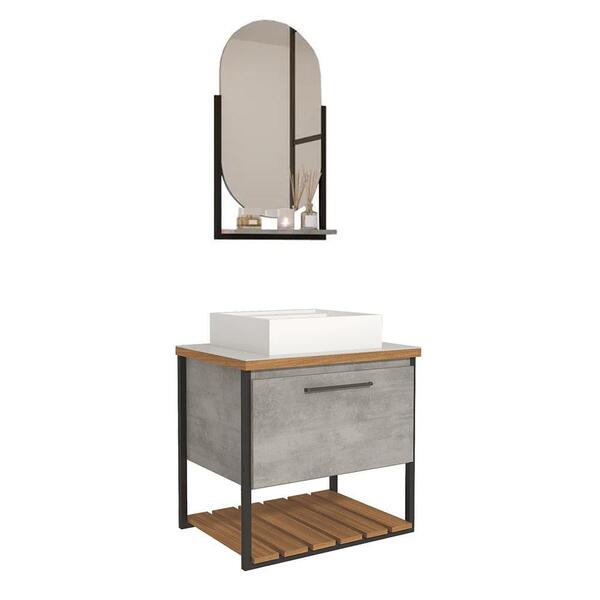 Armário Gabinete Vitta 60cm Para Banheiro Com Cuba E Espelho