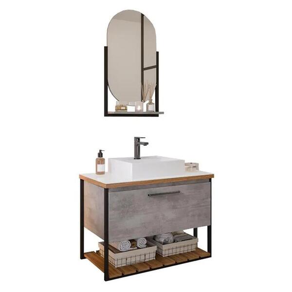 Armário Gabinete Vitta 80cm Para Banheiro Com Cuba E Espelho