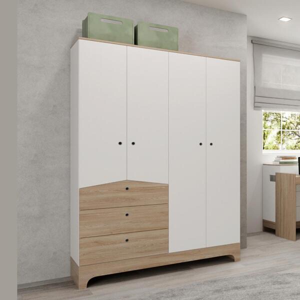 Armário Guarda Roupa Roupeiro Infantil 4 Portas 3 Gavetas Org